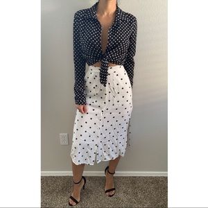 Polka dot long sleeve crop top blouse